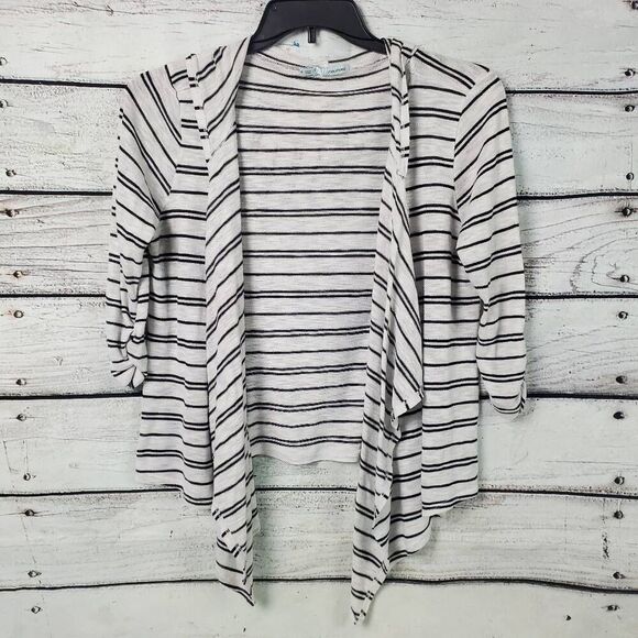 Maurices Women's XL Hooded Open Front Cardigan Black White Stripe Drape Hem Ligh - Picture 1 of 7